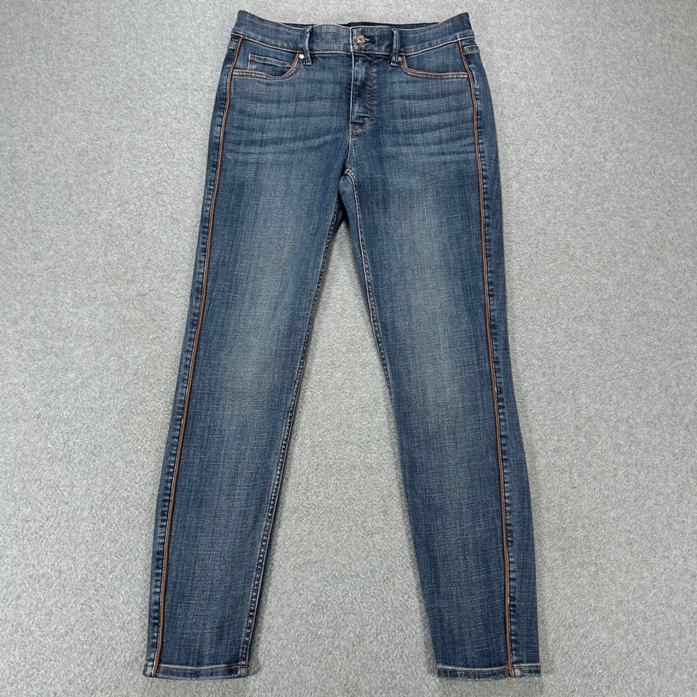 White House Black Market Skinny Ankle Jeans Women 4 Blue Denim Side Stripe Chic